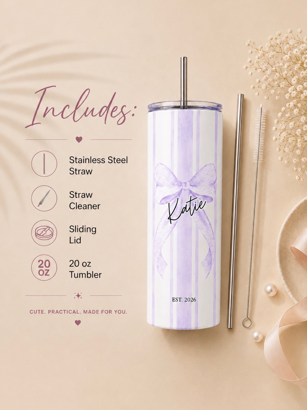 Personalized Coquette Tumbler With Bow