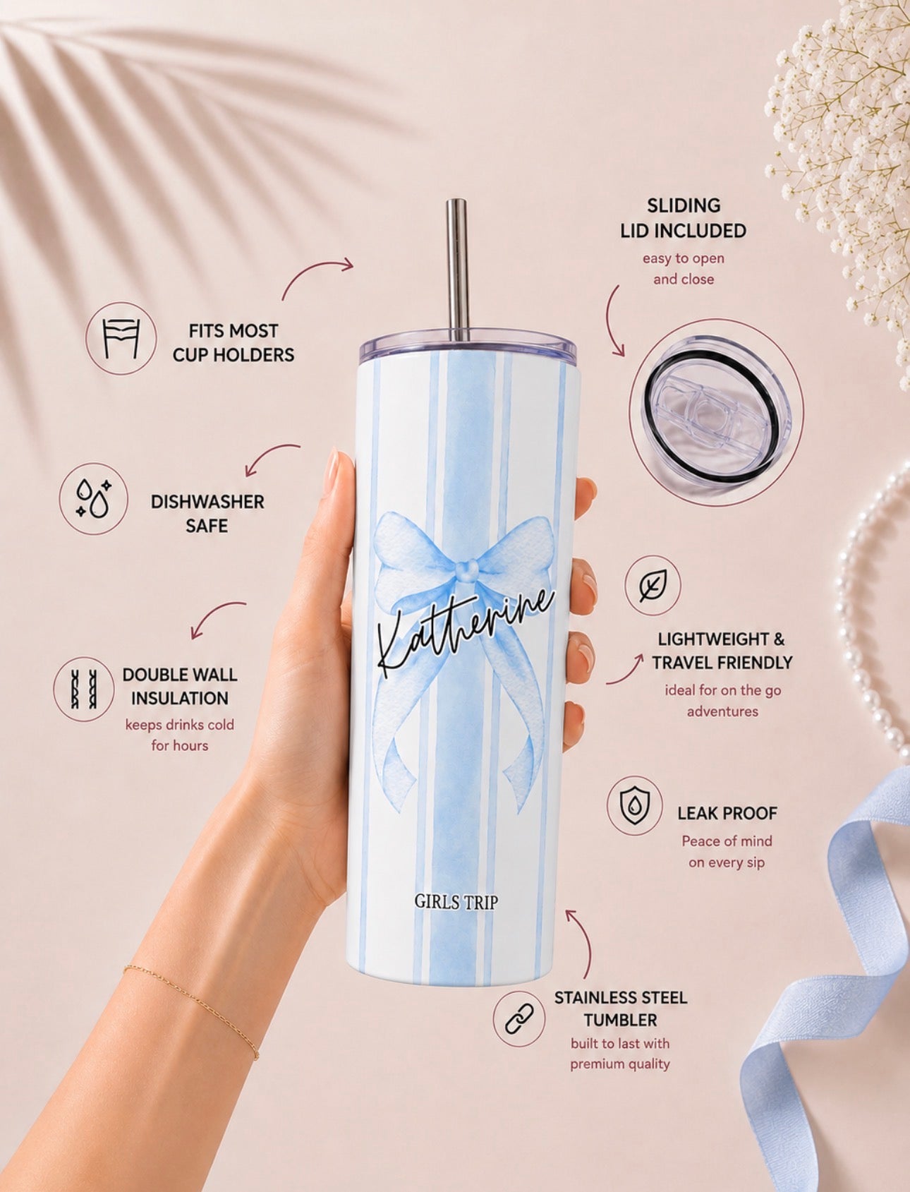 Personalized Coquette Tumbler With Bow
