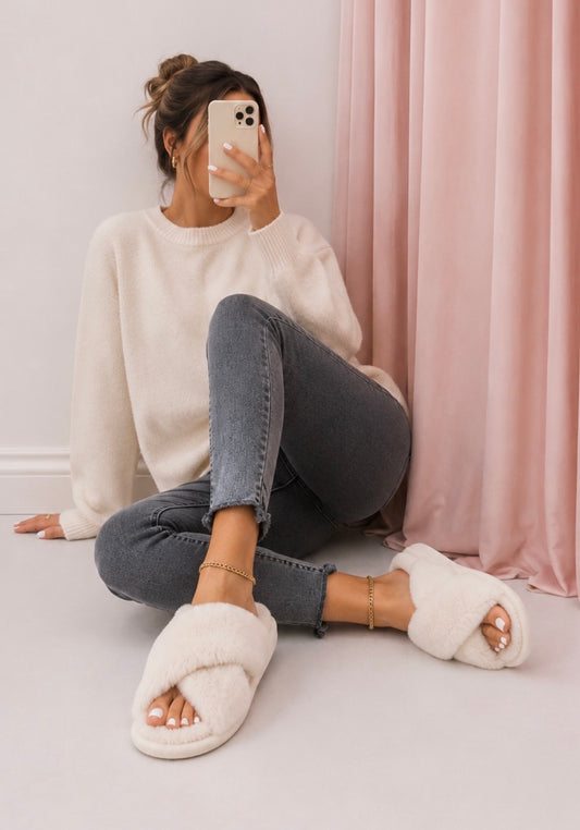 Bridal Cloud Croosband Fluffy Slippers